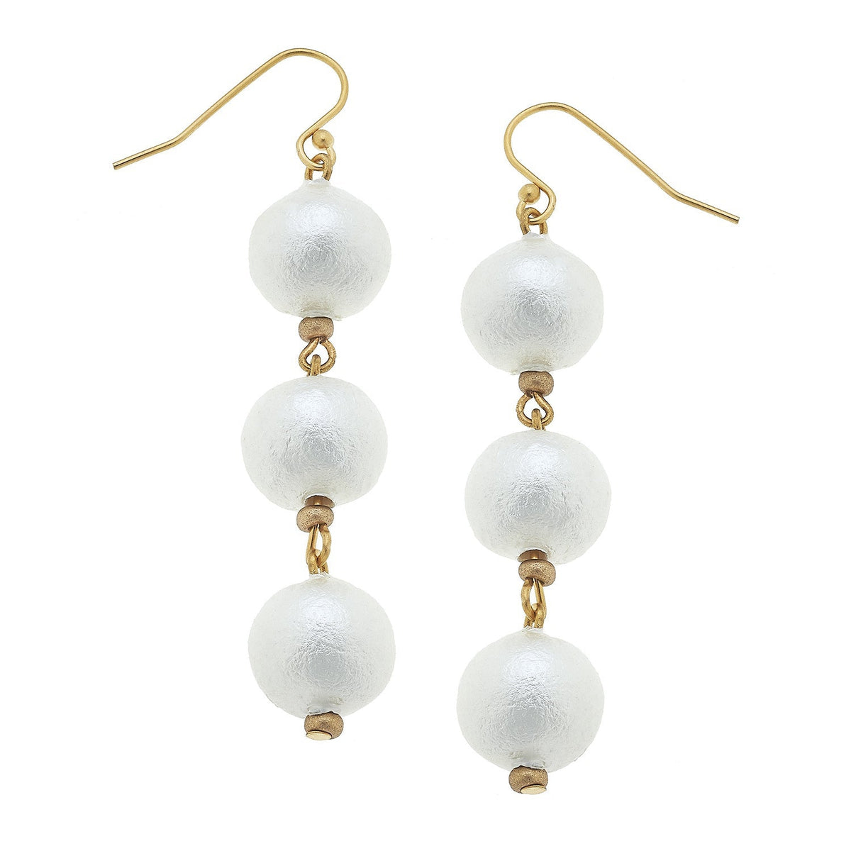 Gold Cotton Pearl Triple Drop Earrings