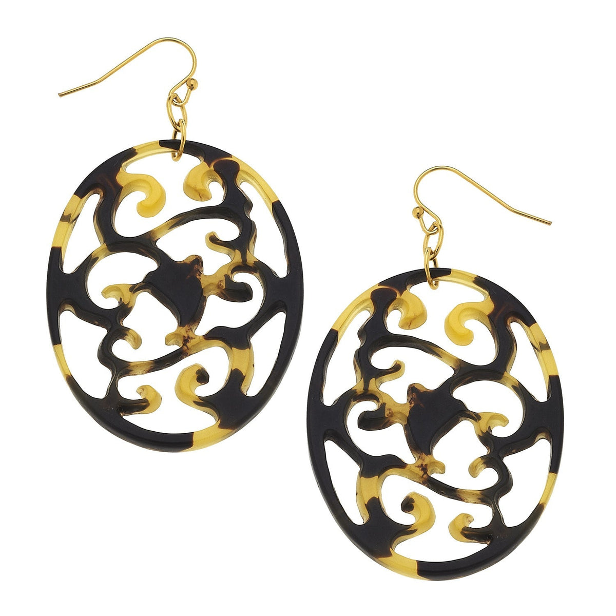 Oval Tortoise Filigree Earrings