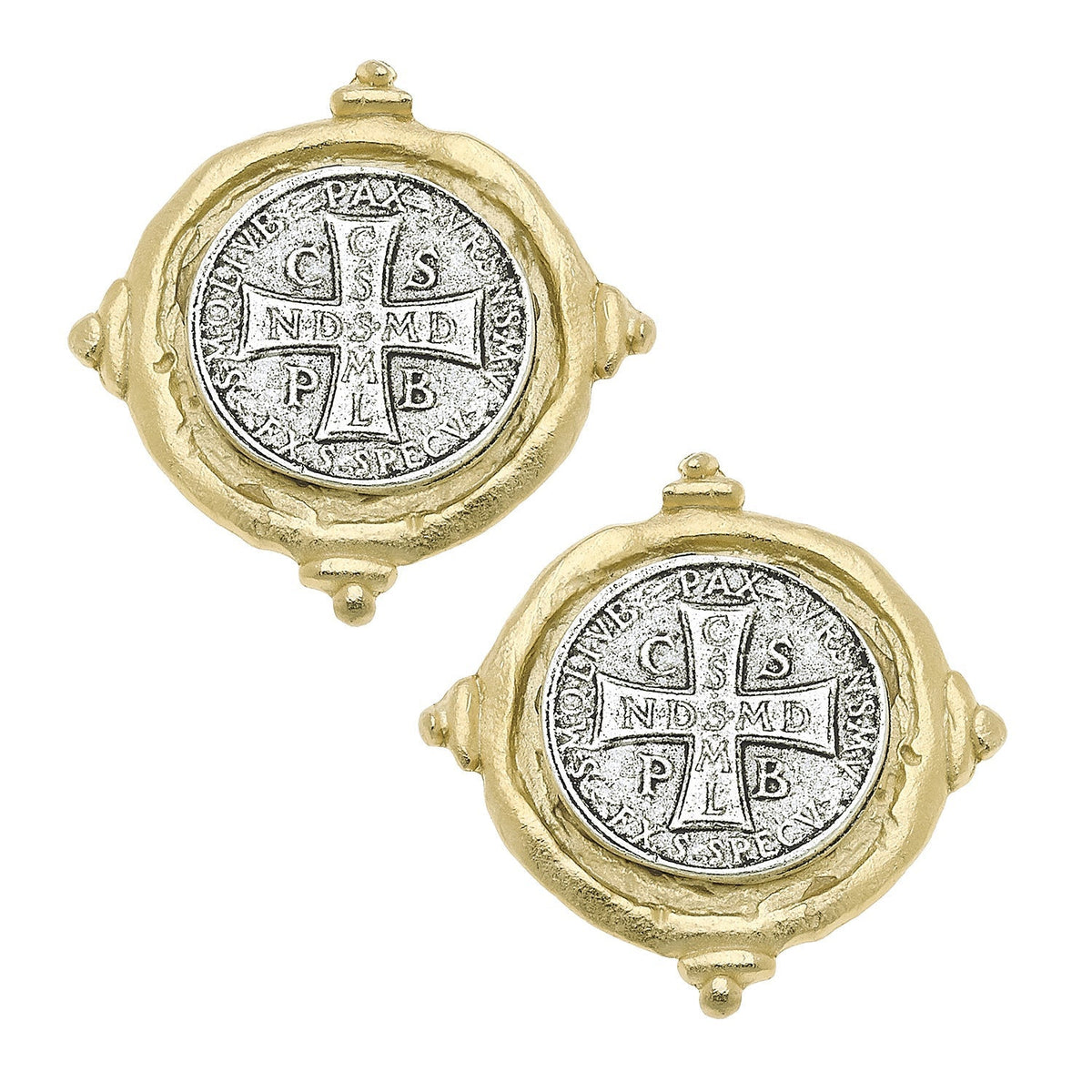 Mixed Metal Benedict Cross Studs