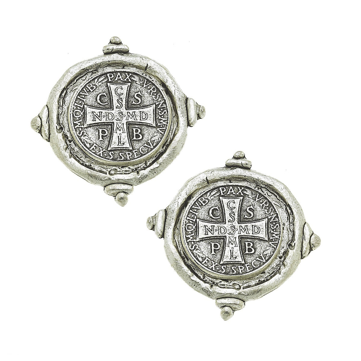 Silver Benedict Cross Studs