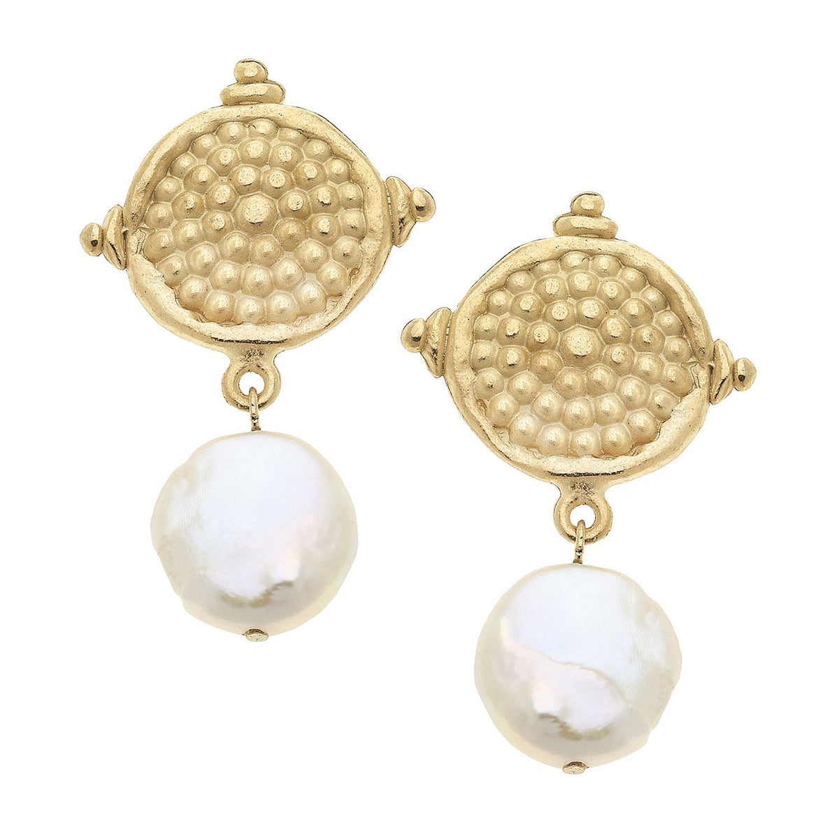 Coin Pearl Dotted Drop Earring