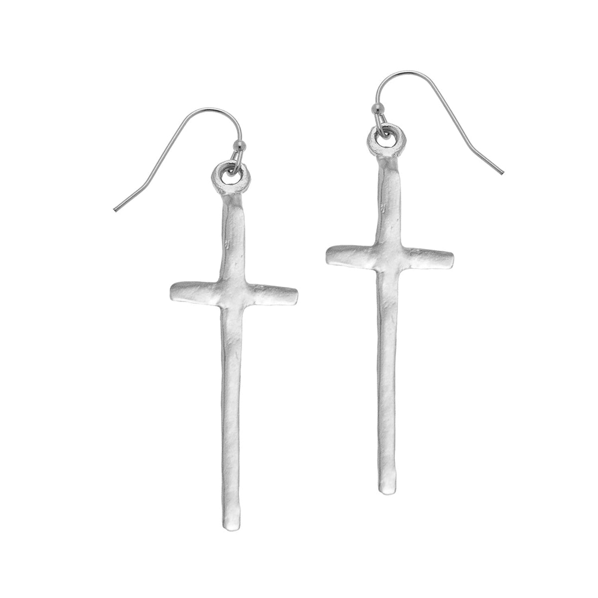 Silver Tall Cross Earrings