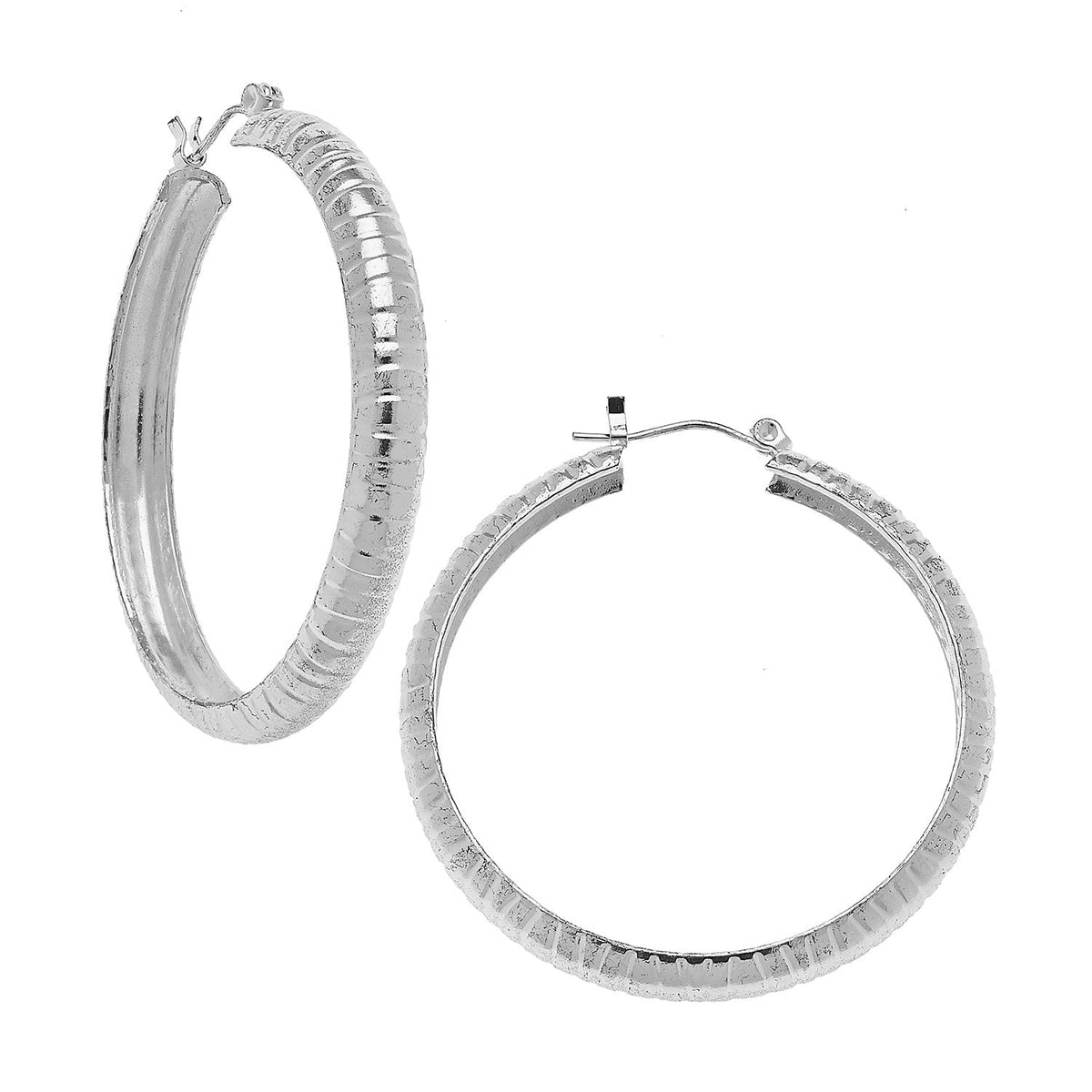 Silver Textured Hoop Earrings