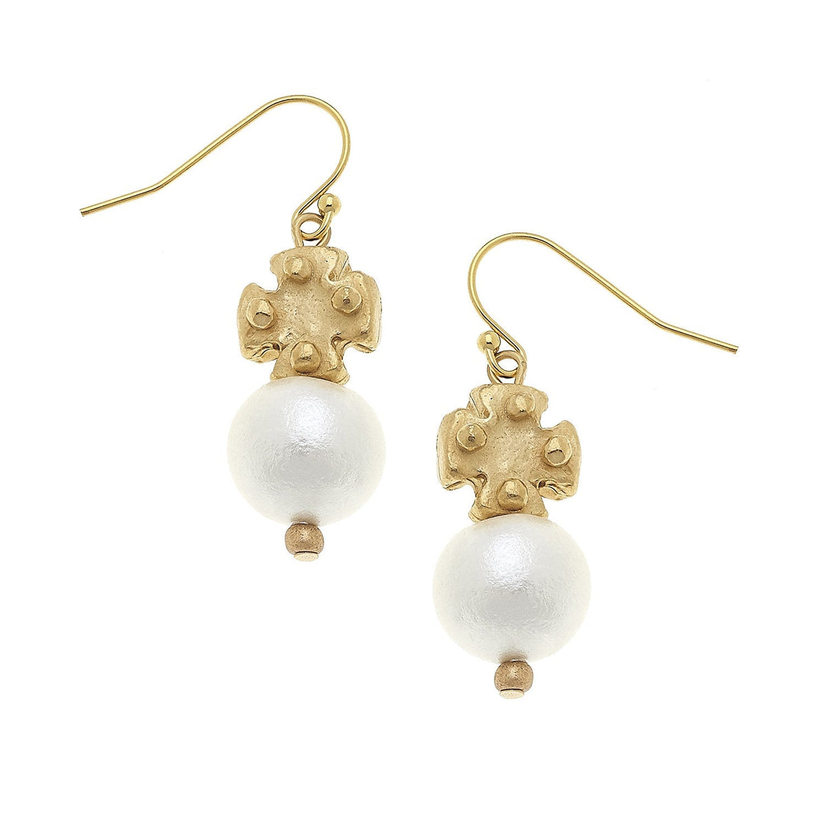 Cotton Pearl & Mini Cross Earrings