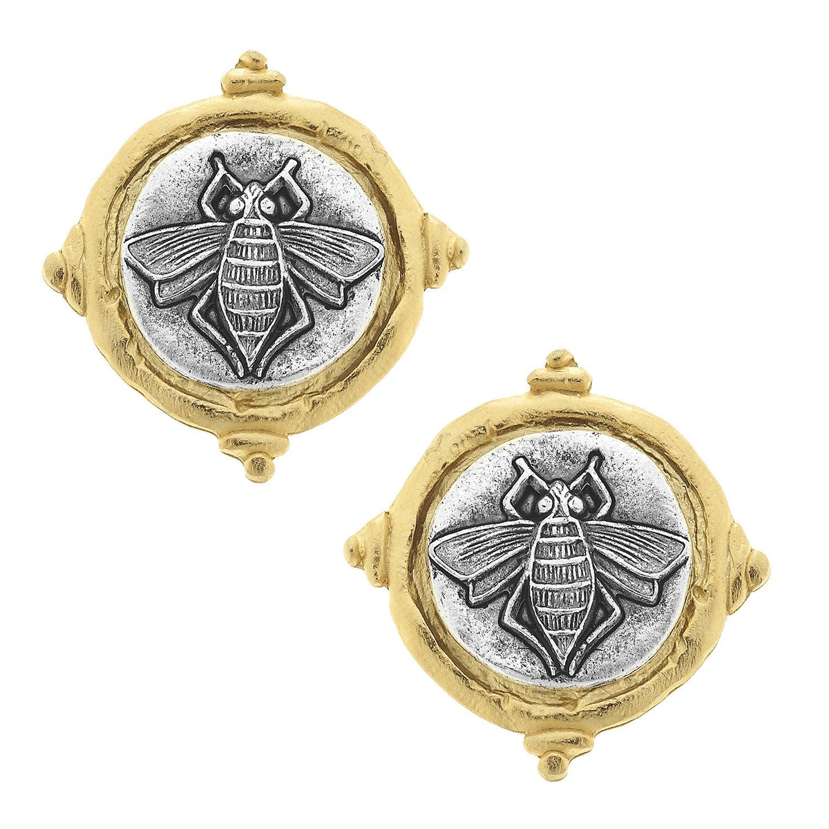 Mixed Metal Small Bee Intaglio Studs