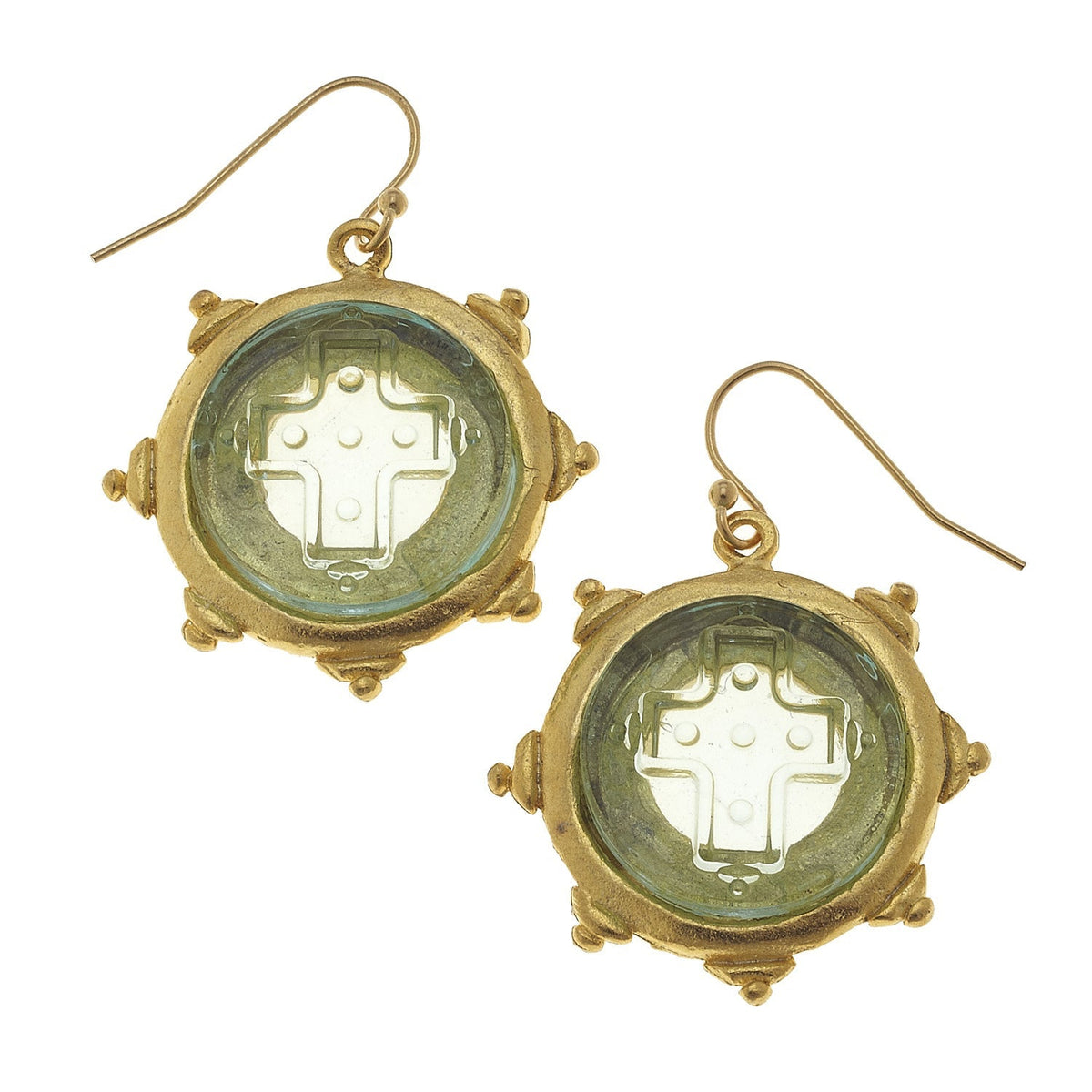 Venetian Glass Cross Intaglio Earrings - Clear