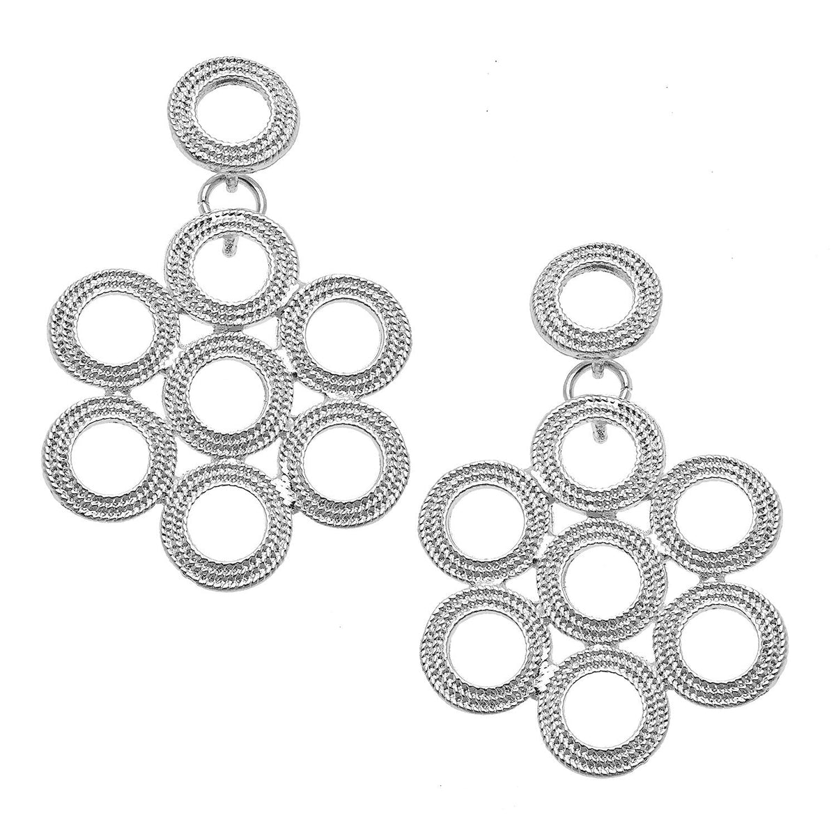 Silver Multi-Circle Round Drop Earrings