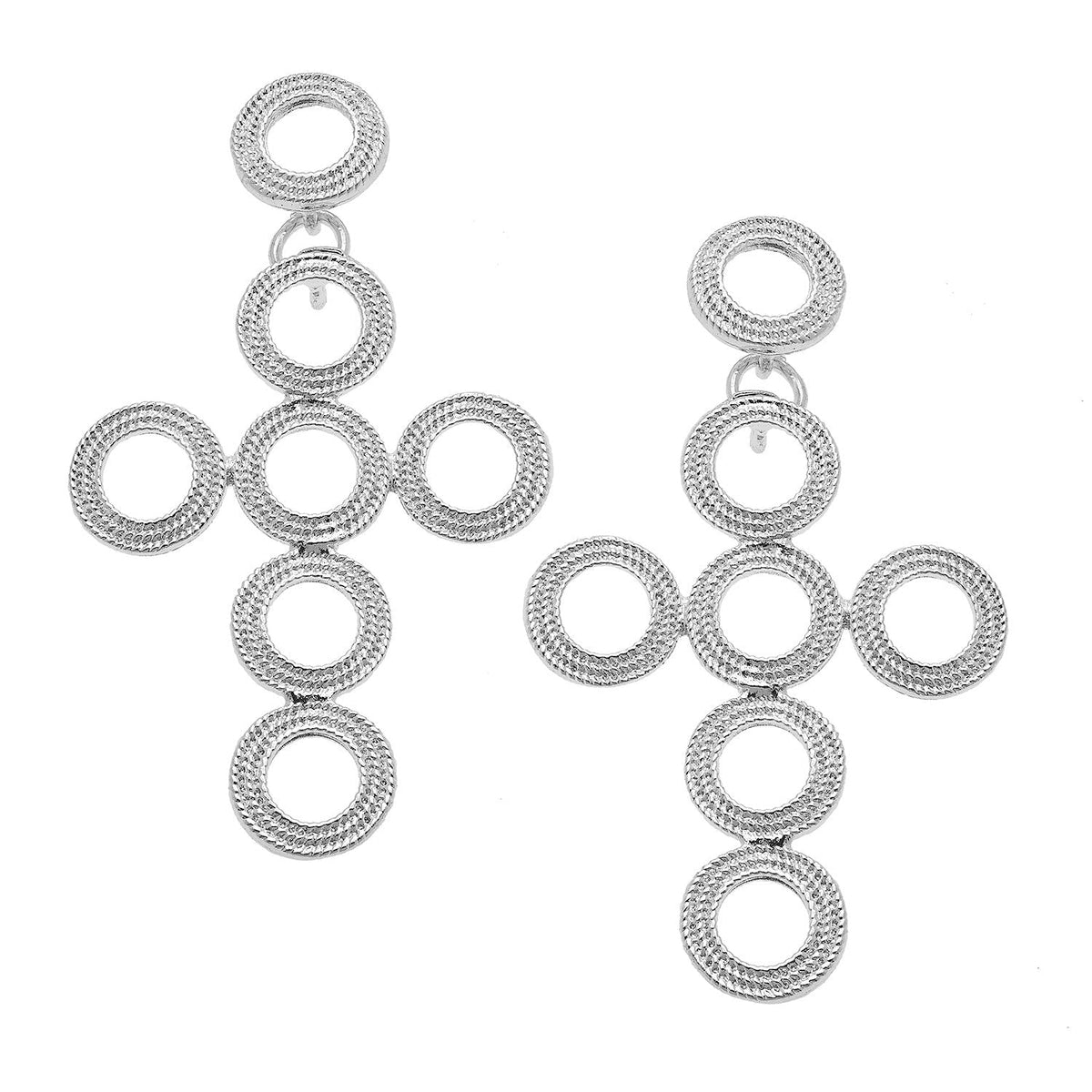 Silver Multi-Circle Cross Drop Earrings