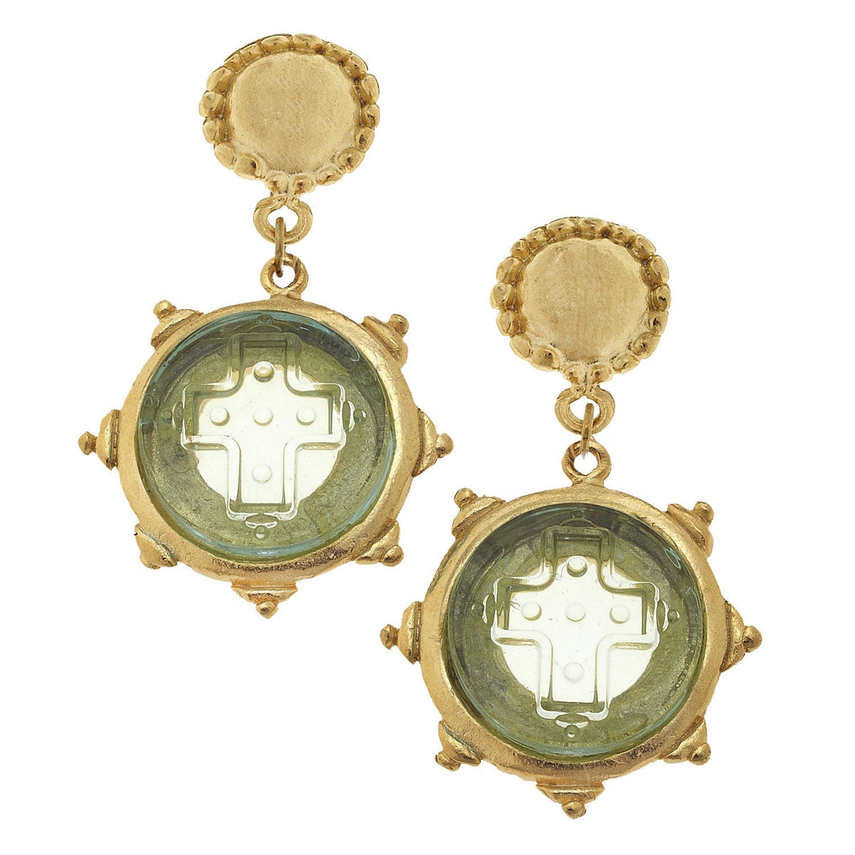 Venetian Glass Cross Intaglio Drop Earrings - Clear