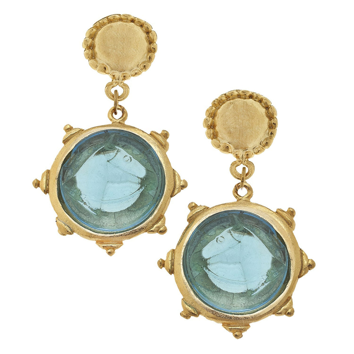 Venetian Glass Horse Head Intaglio Drop Earrings