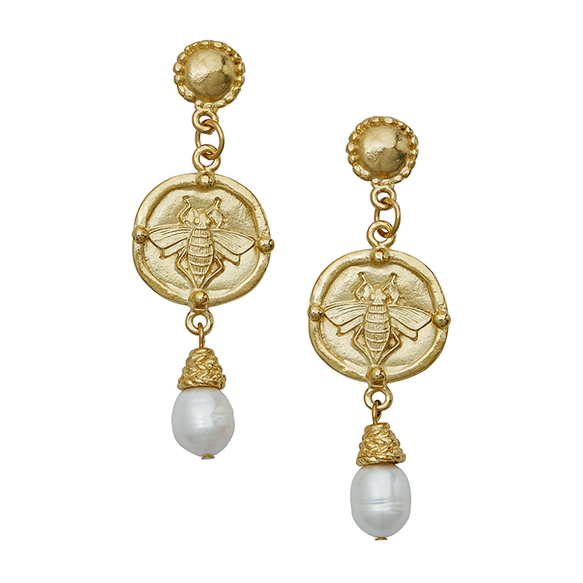 Bee & Freshwater Pearl Tiered Earrings