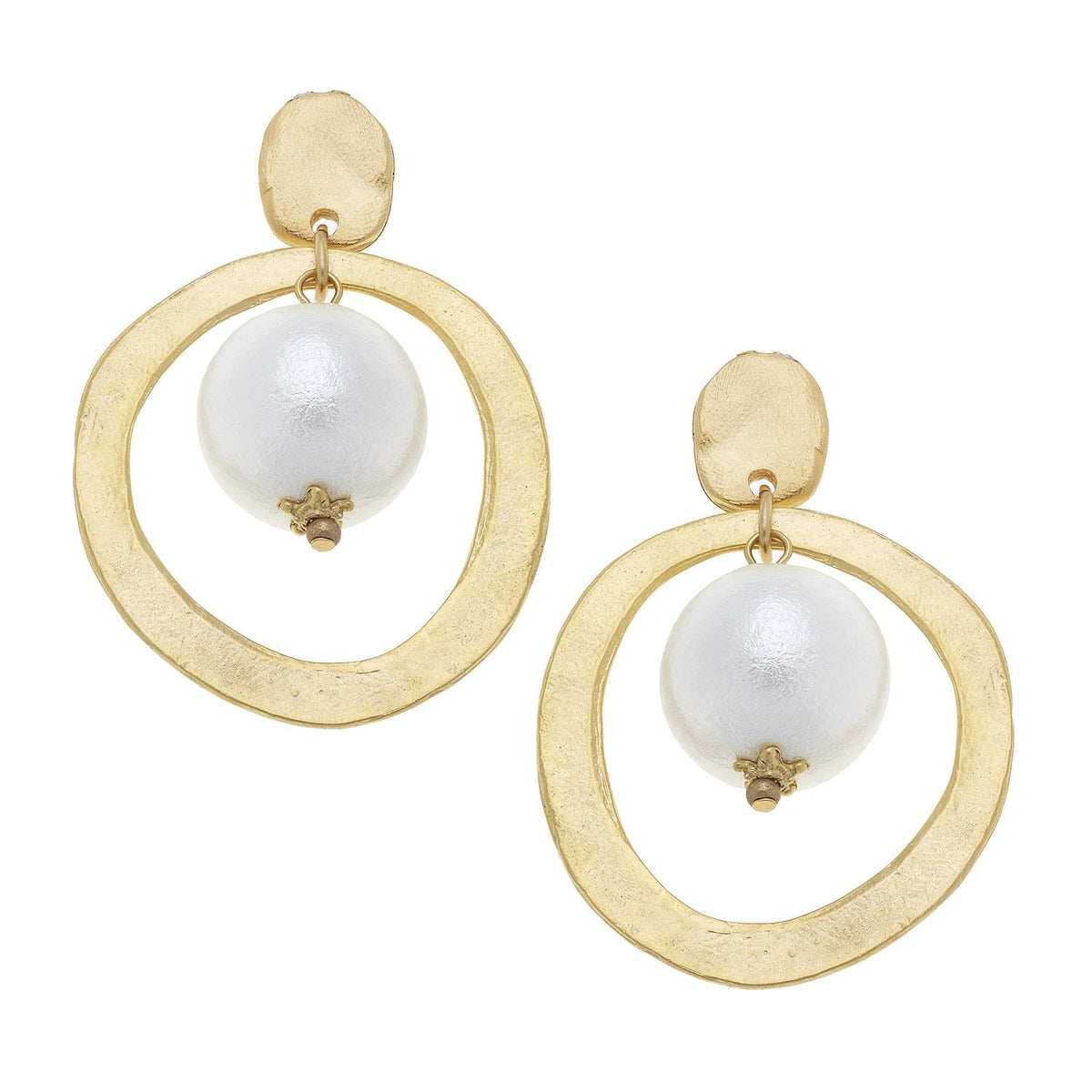 Cotton Pearl & Open Circle Drop Earrings