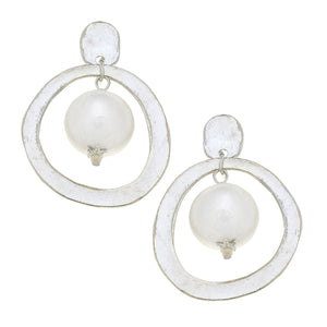 Cotton Pearl & Open Circle Drop Earrings