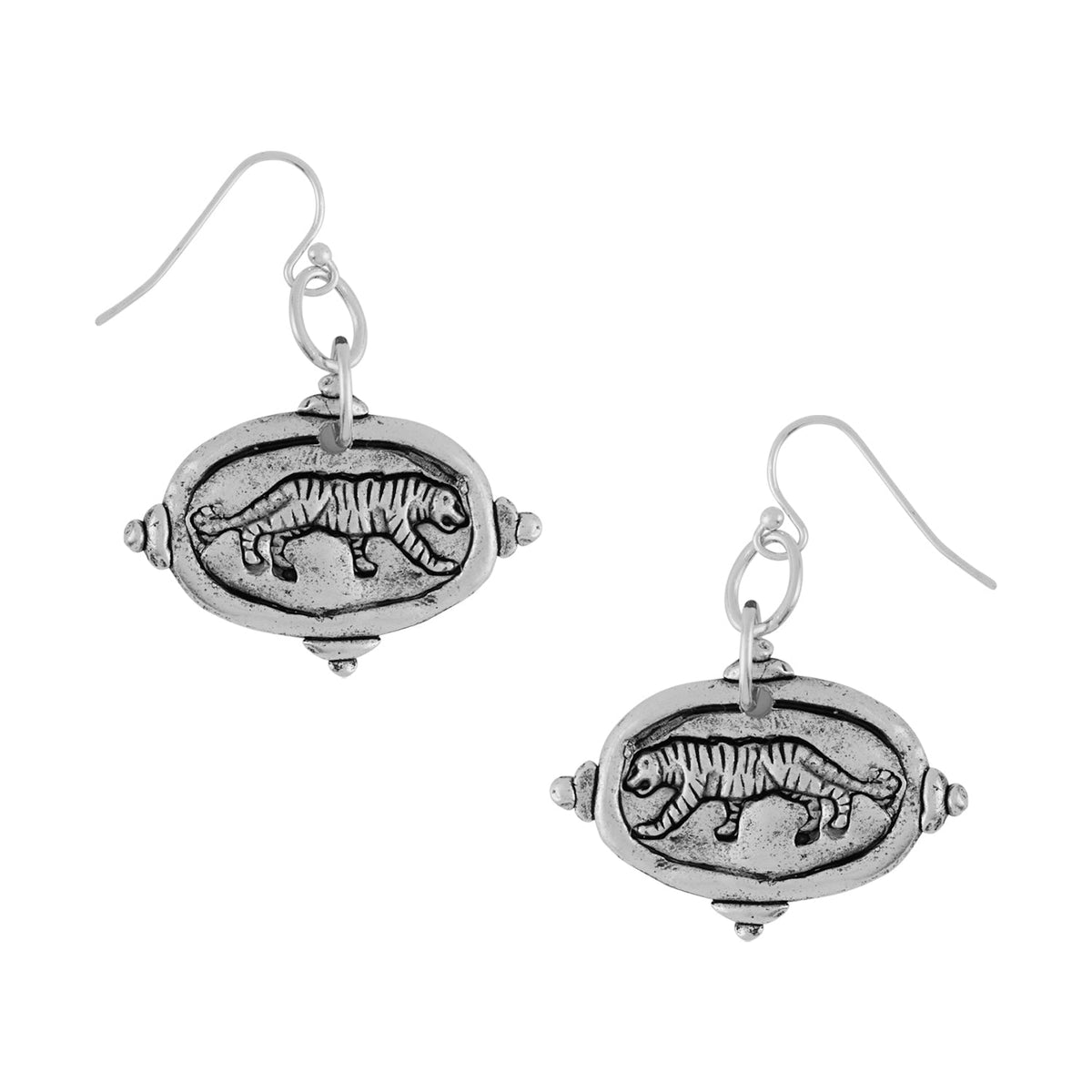 Silver Tiger Intaglio Earrings