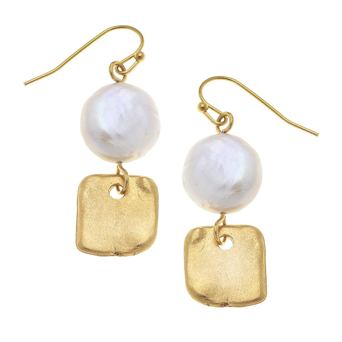 Square & Coin Pearl Earrings