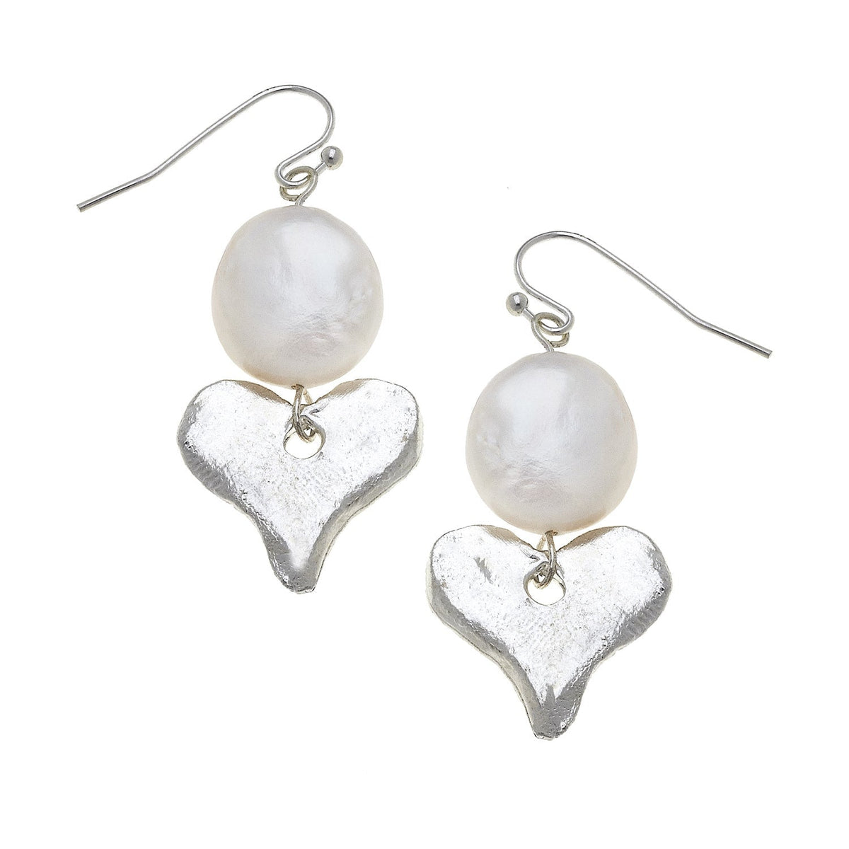 Silver Heart & Coin Pearl Earrings