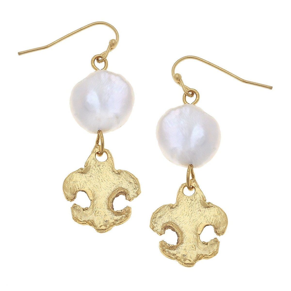 Fleur de Lis & Coin Pearl Earrings
