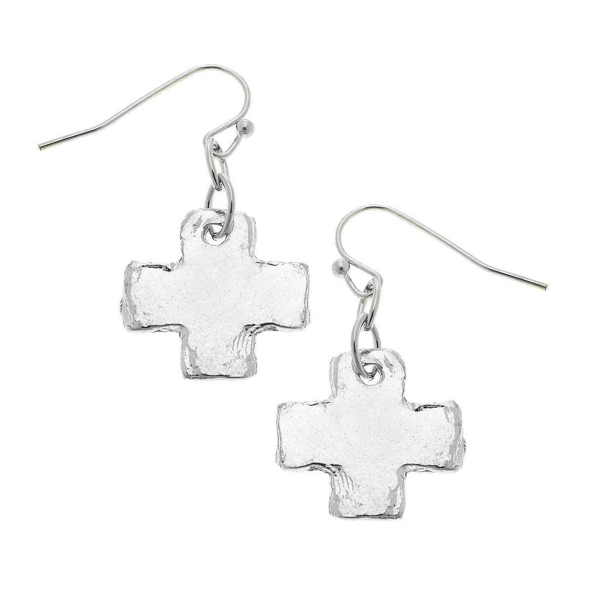 Silver Mini Square Cross Earrings