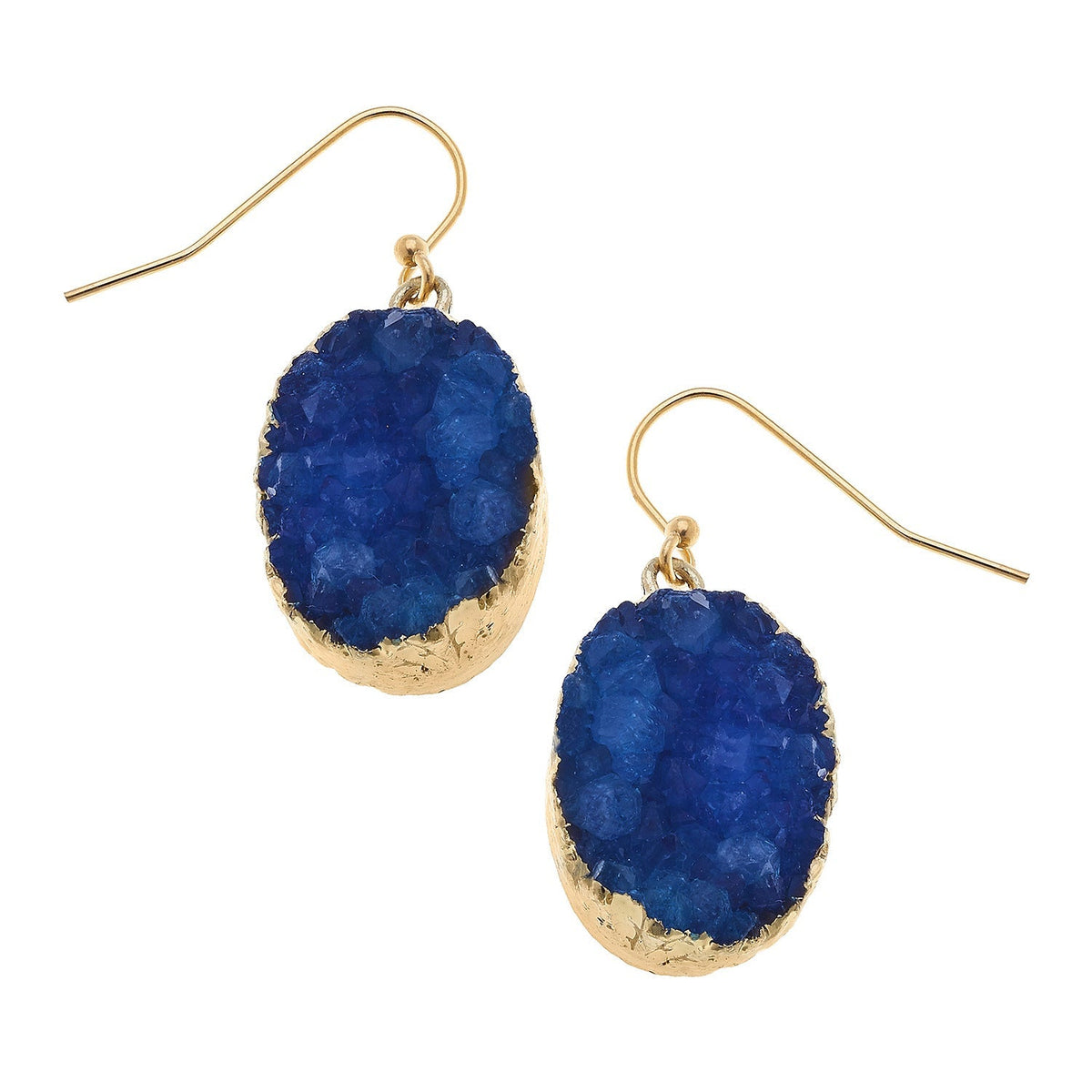 Oval Blue Lapis Druzy Earrings