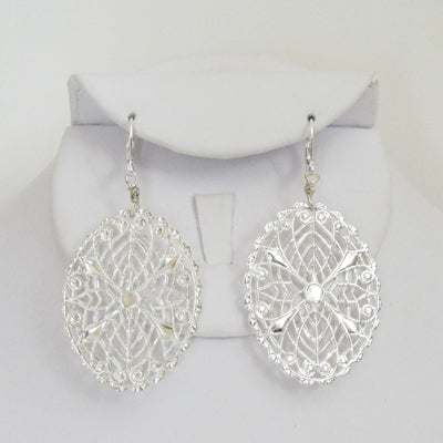 Silver Large Oval Filigree Earrings