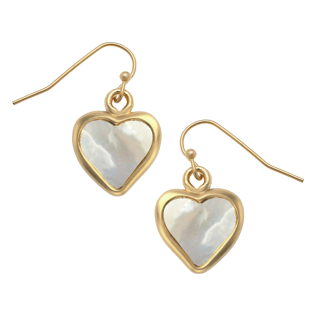 Small Mother of Pearl Heart Wire Earrings