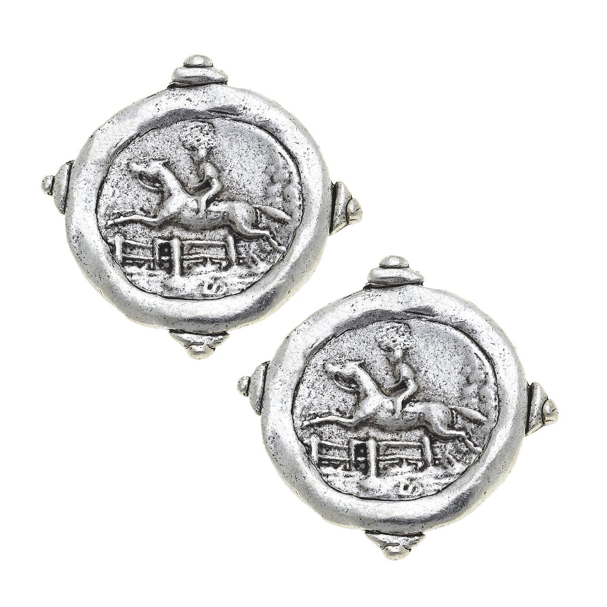 Silver Equestrian Intaglio Clip Studs