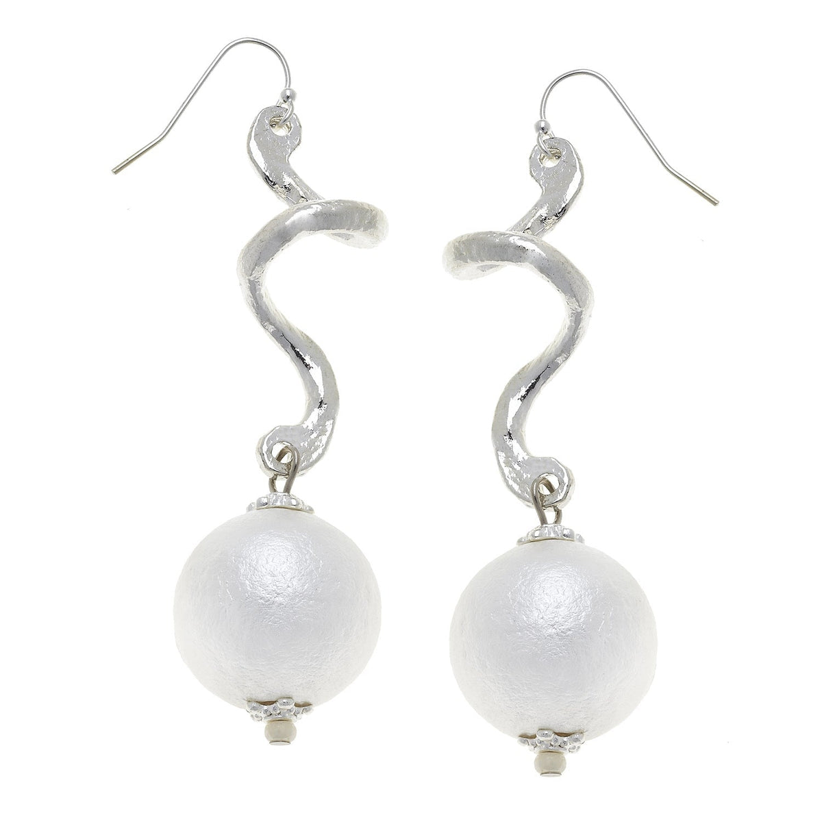 Silver Cotton Pearl & Squiggle Earrings