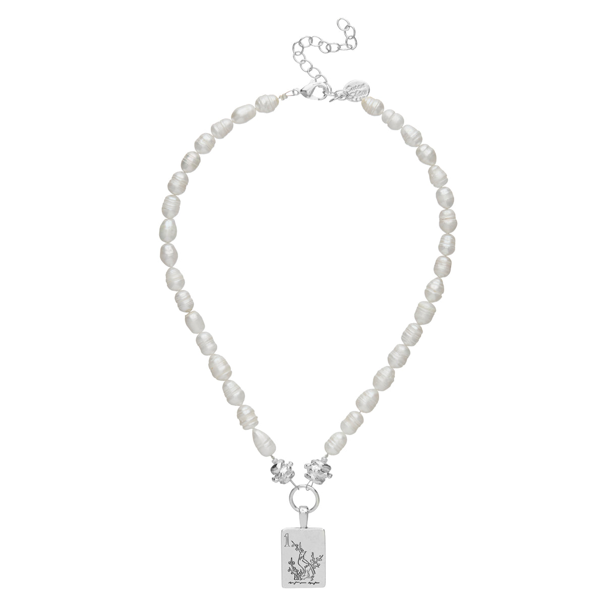 Silver 1 Bird Bam Mahjong Pearl Necklace