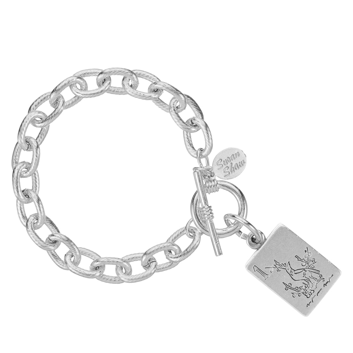 Silver 1 Bird Bam Mahjong Toggle Bracelet