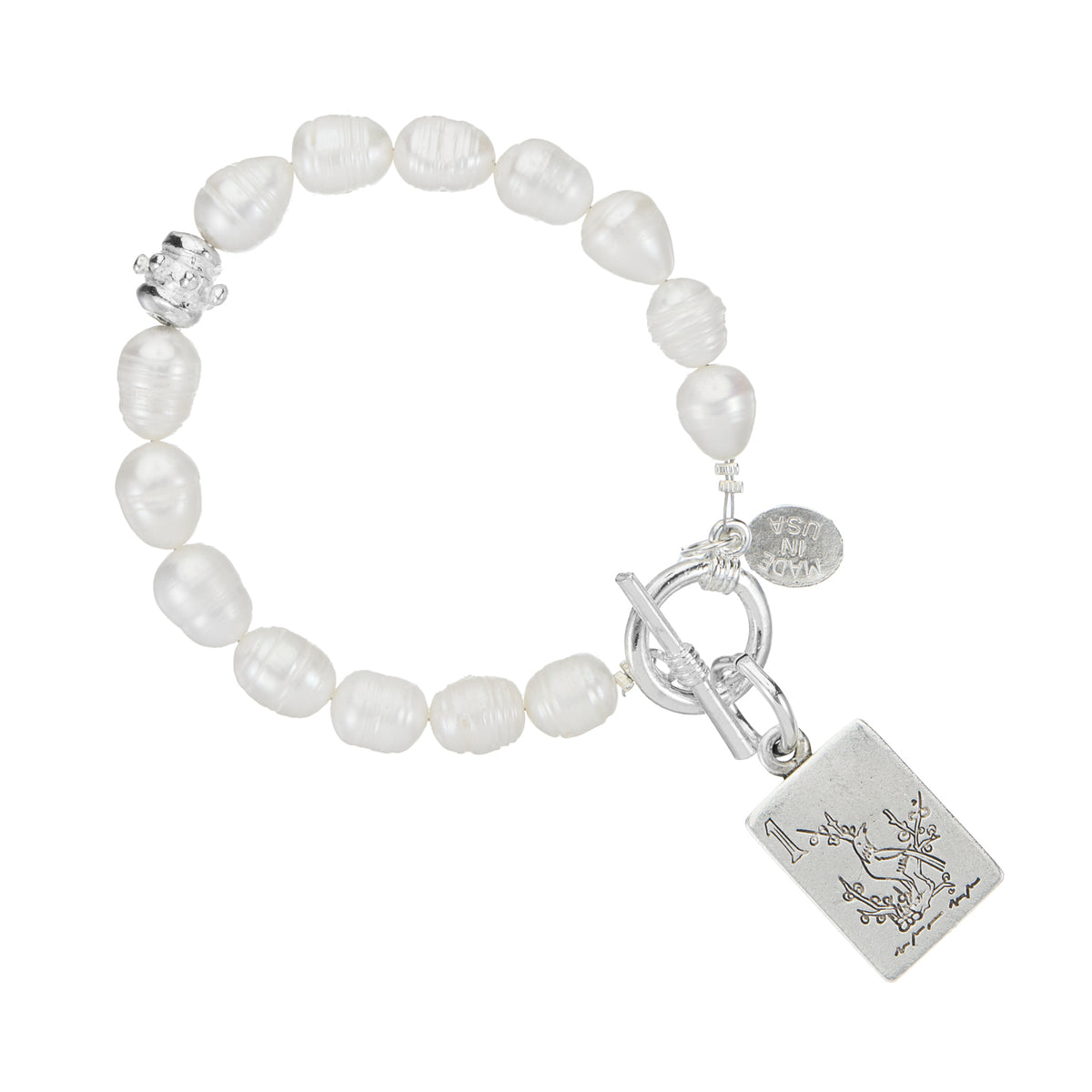 Silver 1 Bird Bam Pearl Mahjong Bracelet