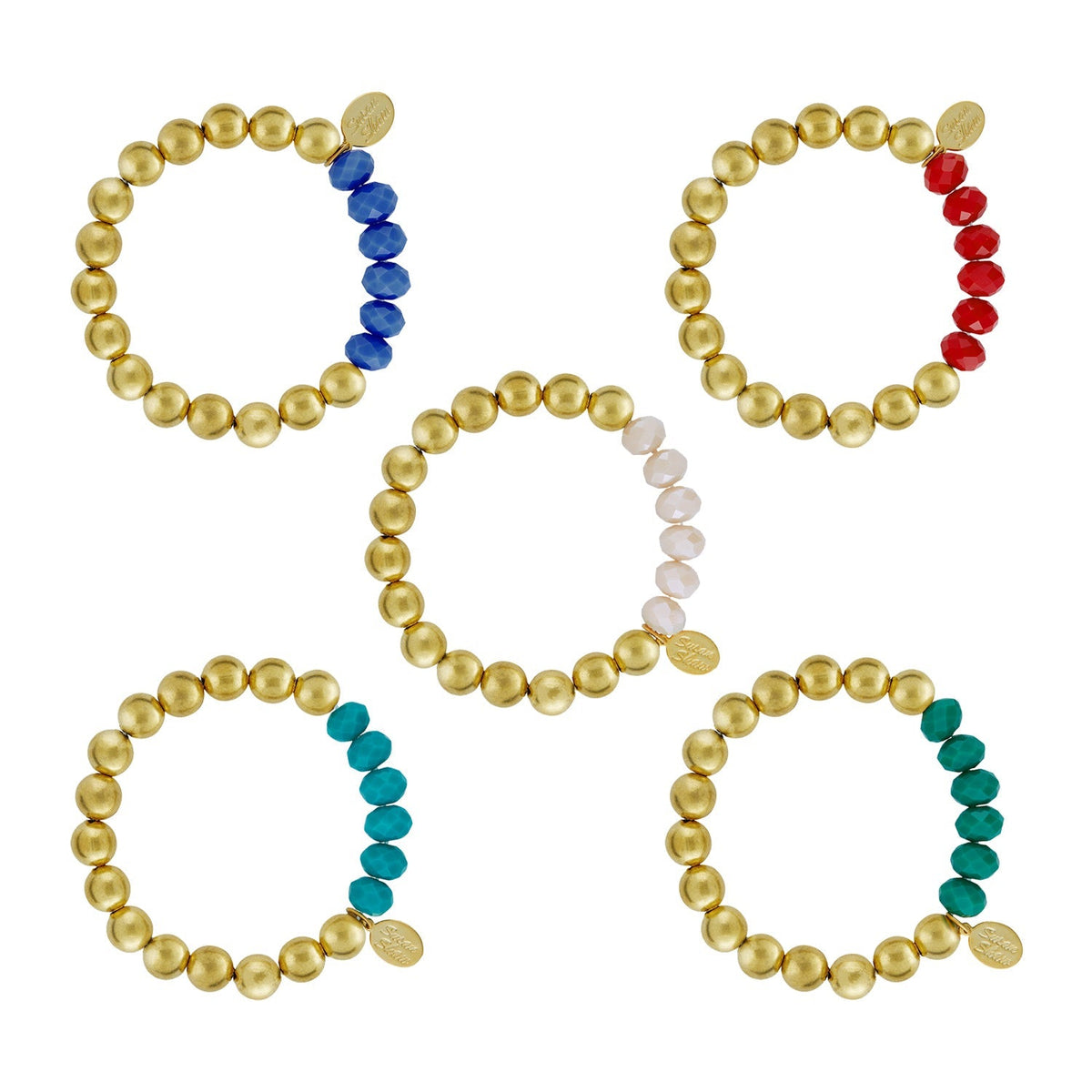 Set of 5 Assorted Margaret Mini Crystal Stretch Bracelets