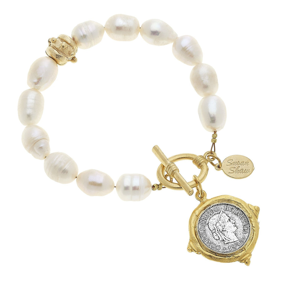 Mixed Metal Coin & Pearl Bracelet
