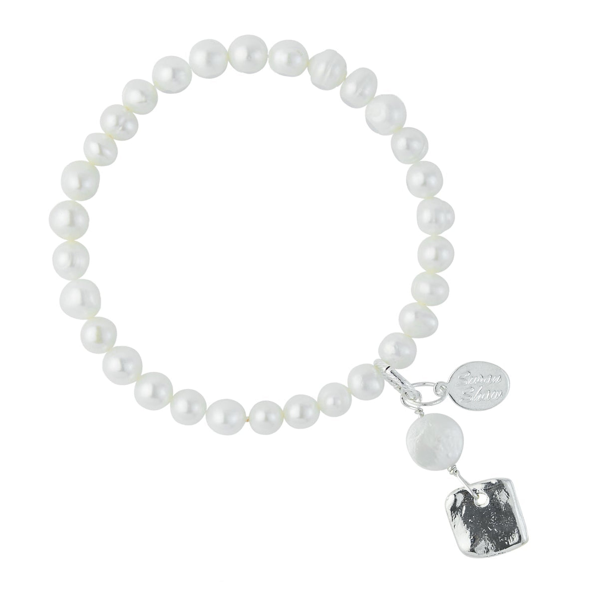 Silver Pearl Square Stretch Bracelet