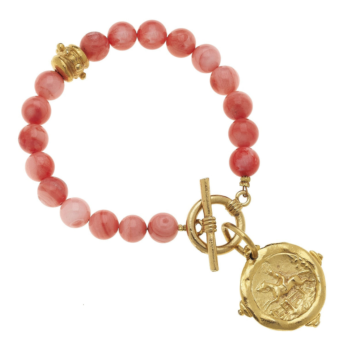 Equestrian Stone Toggle Bracelet - Pink Coral