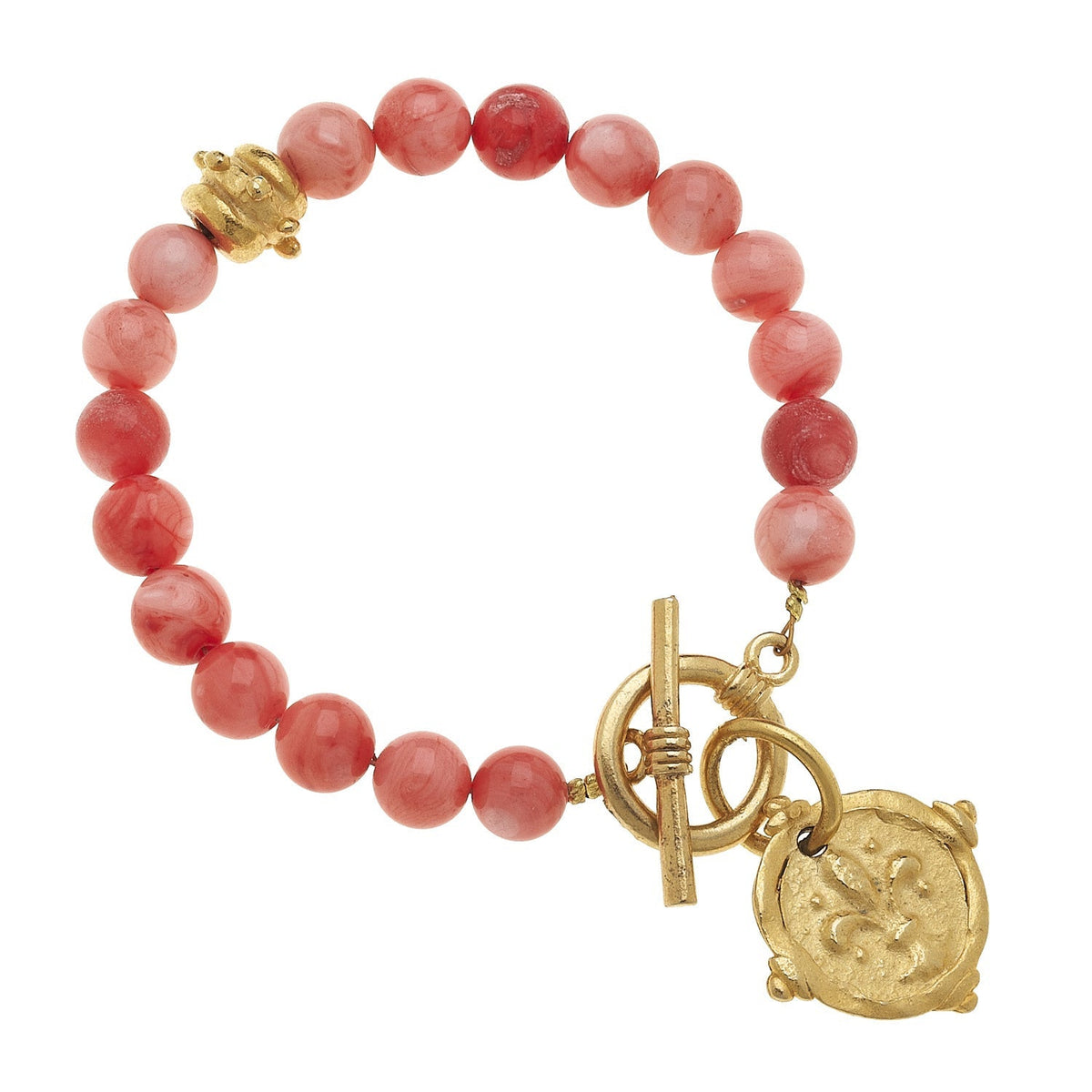 Fleur-De-Lis Stone Bracelet - Pink Coral