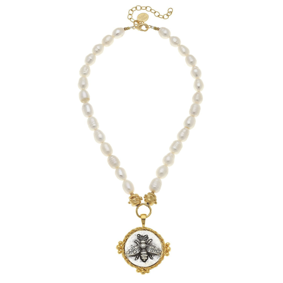 Mixed Metal Queen Bee Pearl Necklace