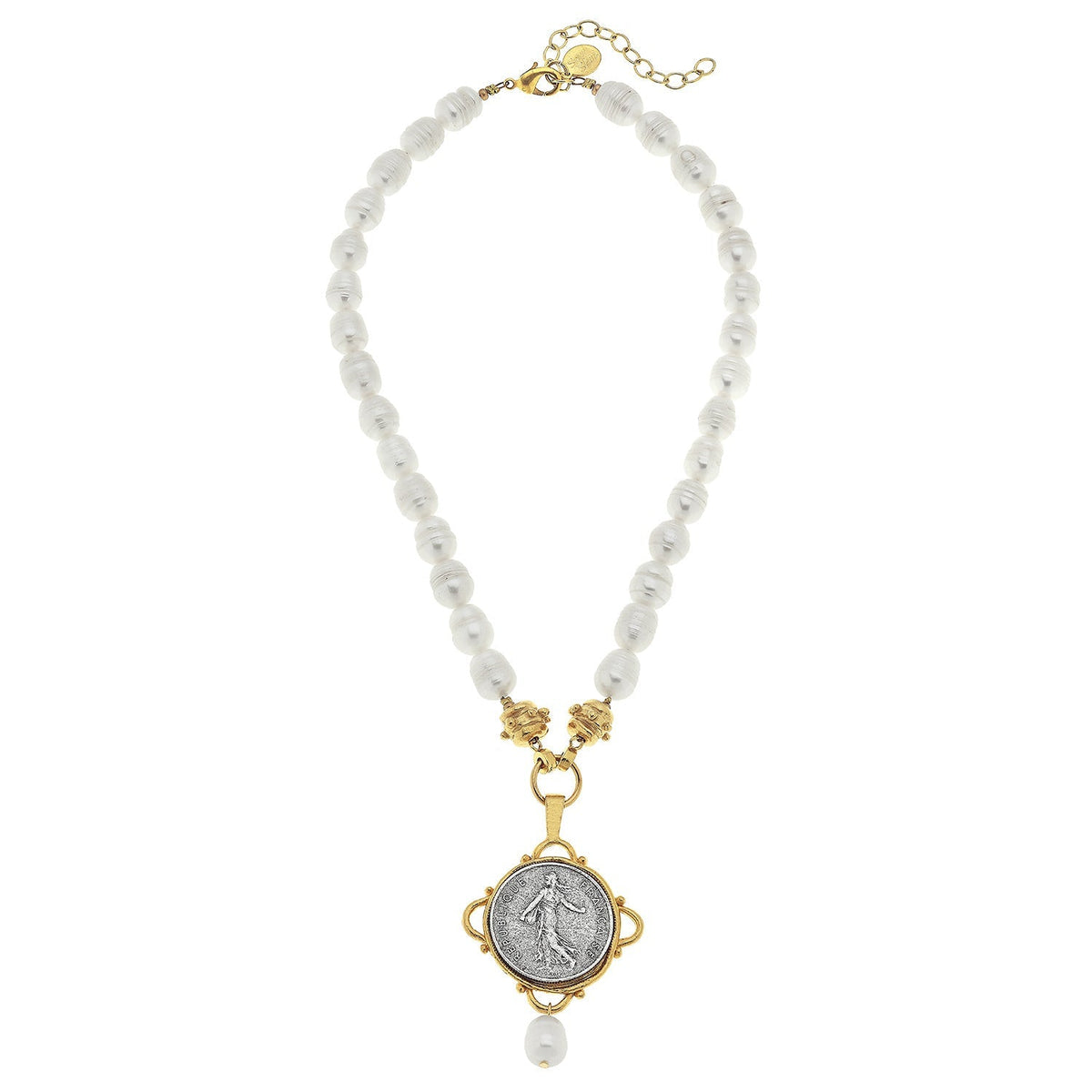 Mixed Metal French Franc and Pearl Necklace