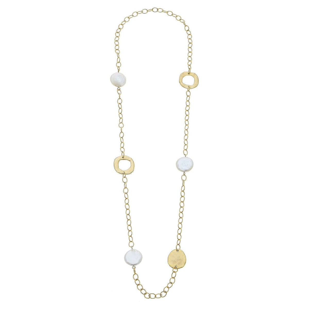 Round & Coin Pearl Long Necklace