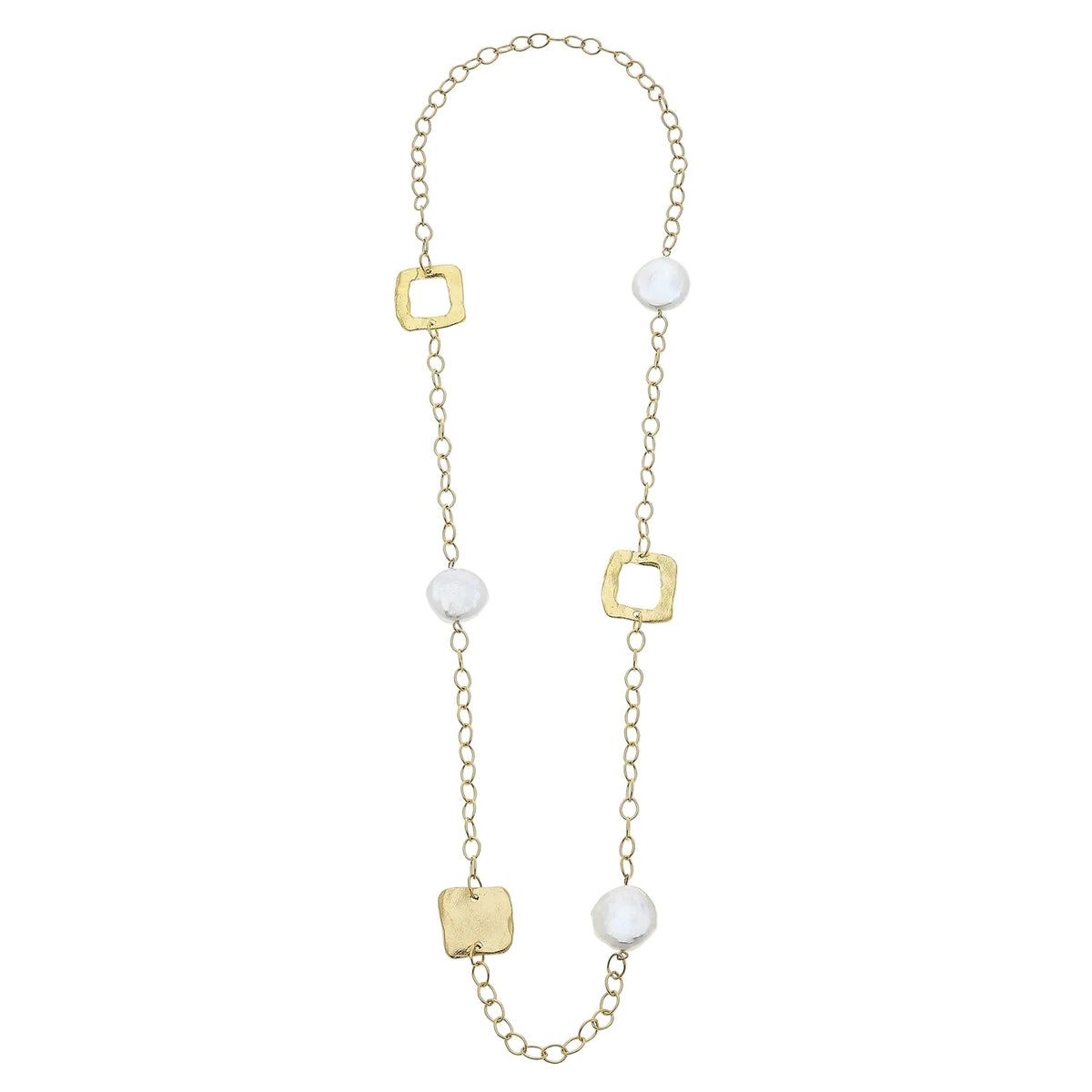 Square & Coin Pearl Long Necklace