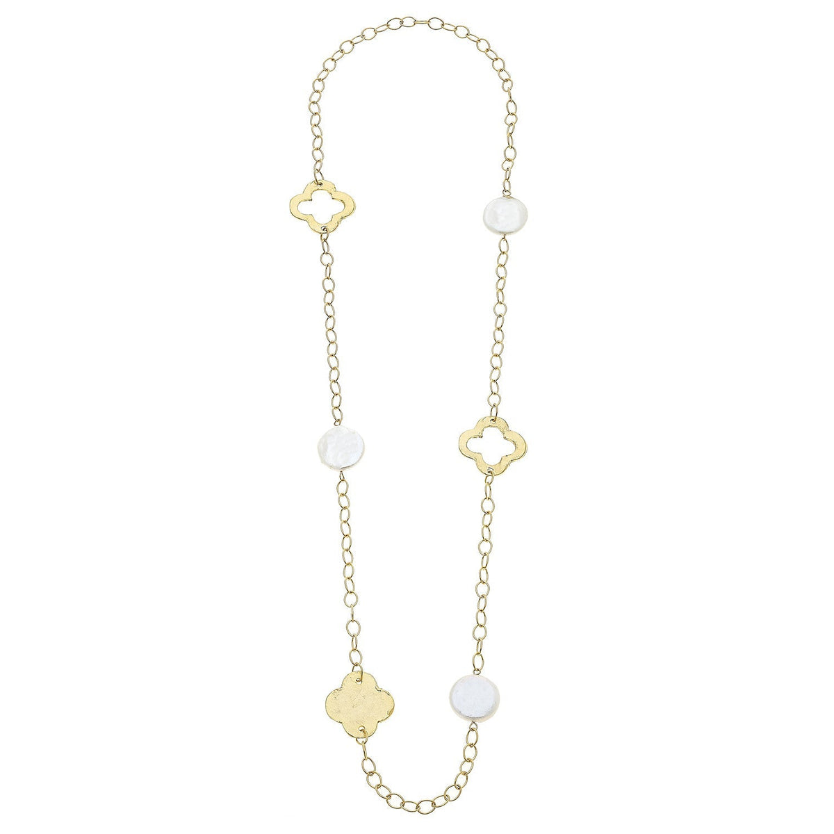Clover & Coin Pearl Long Necklace