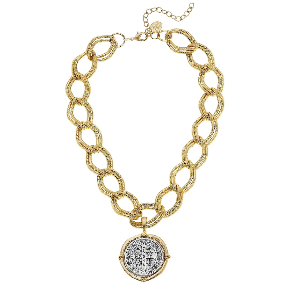 Mixed Metal St. Benedict's Cross Loop Chain Necklace