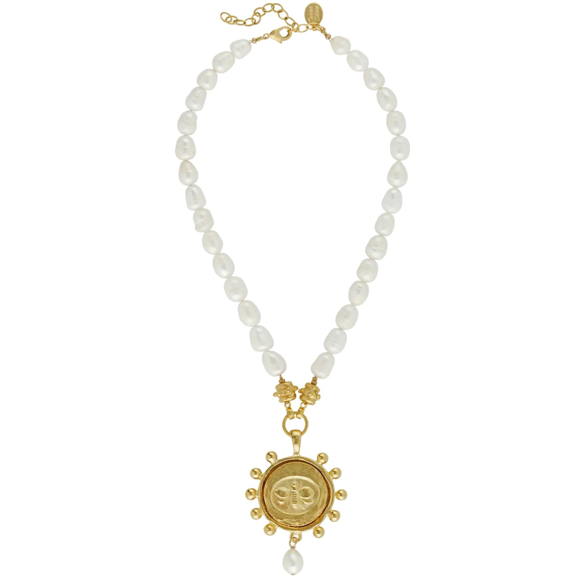 Bee Intaglio Pearl Drop Necklace