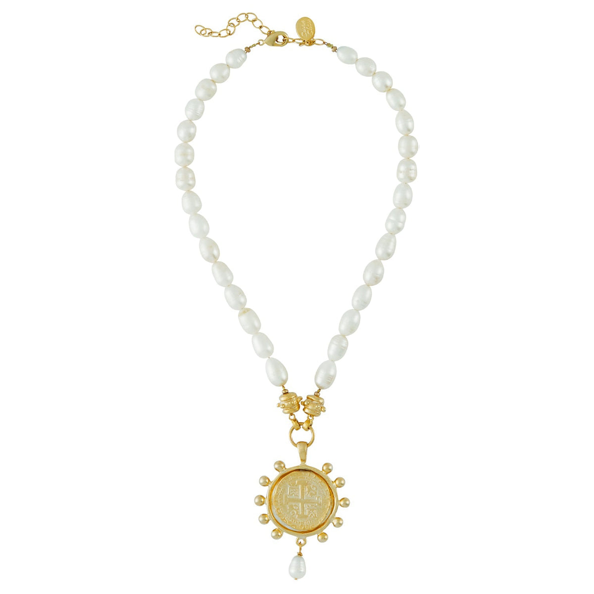 Peruvian Coin Freshwater Pearl Drop Necklace