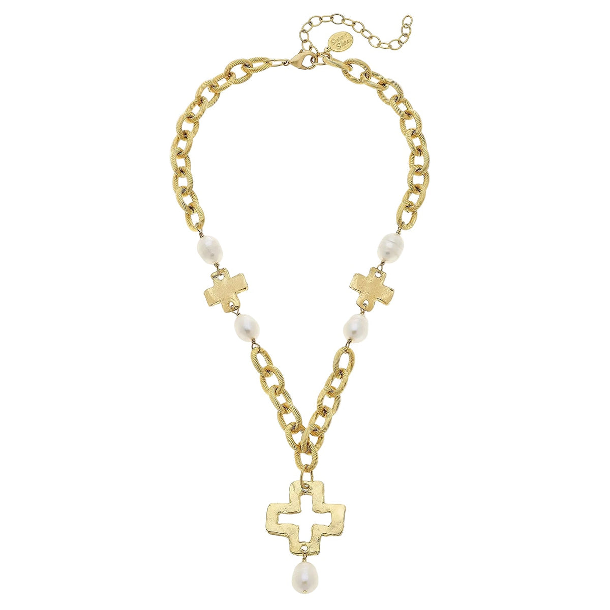 Cross & Pearl Chain Drop Necklace