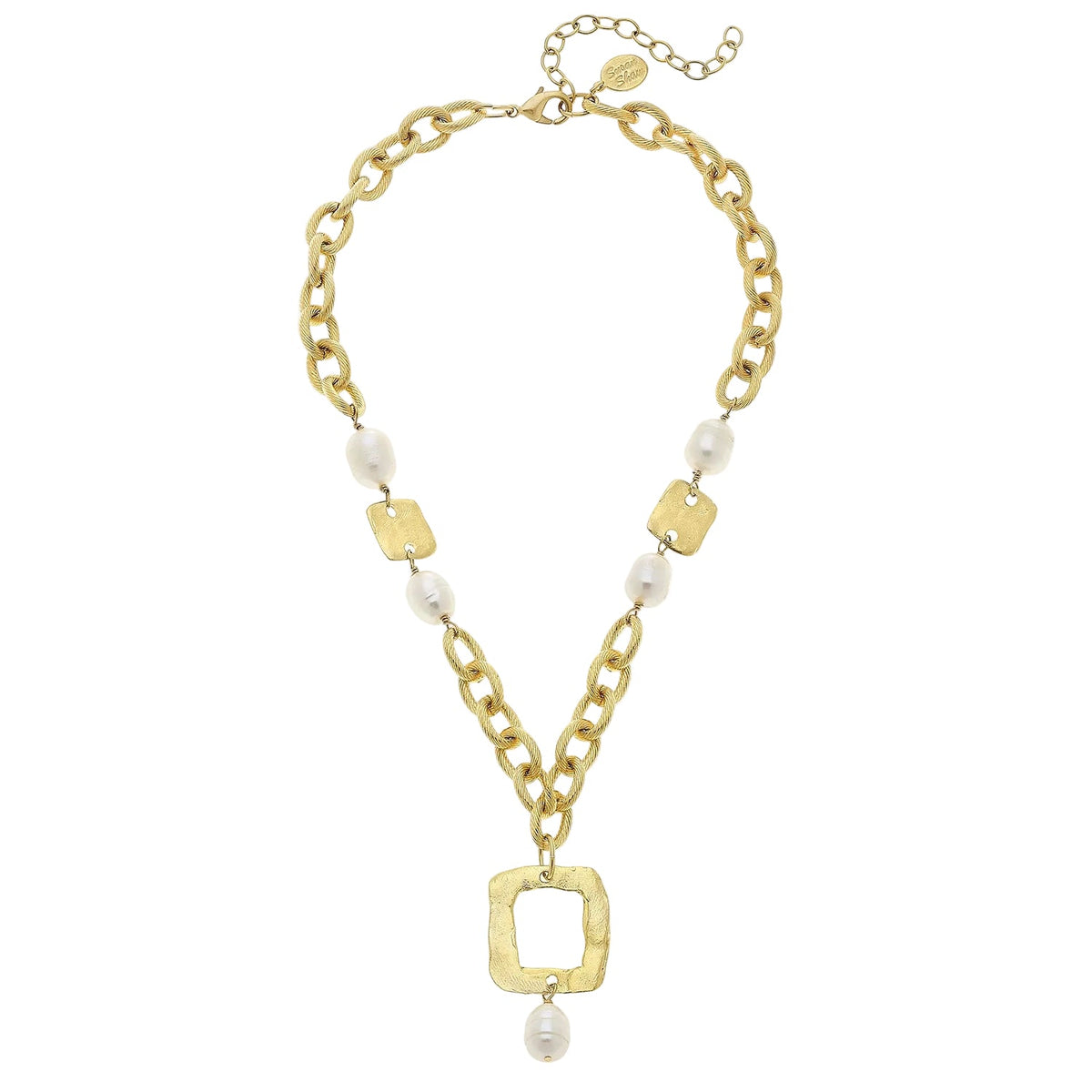 Square & Pearl Chain Drop Necklace