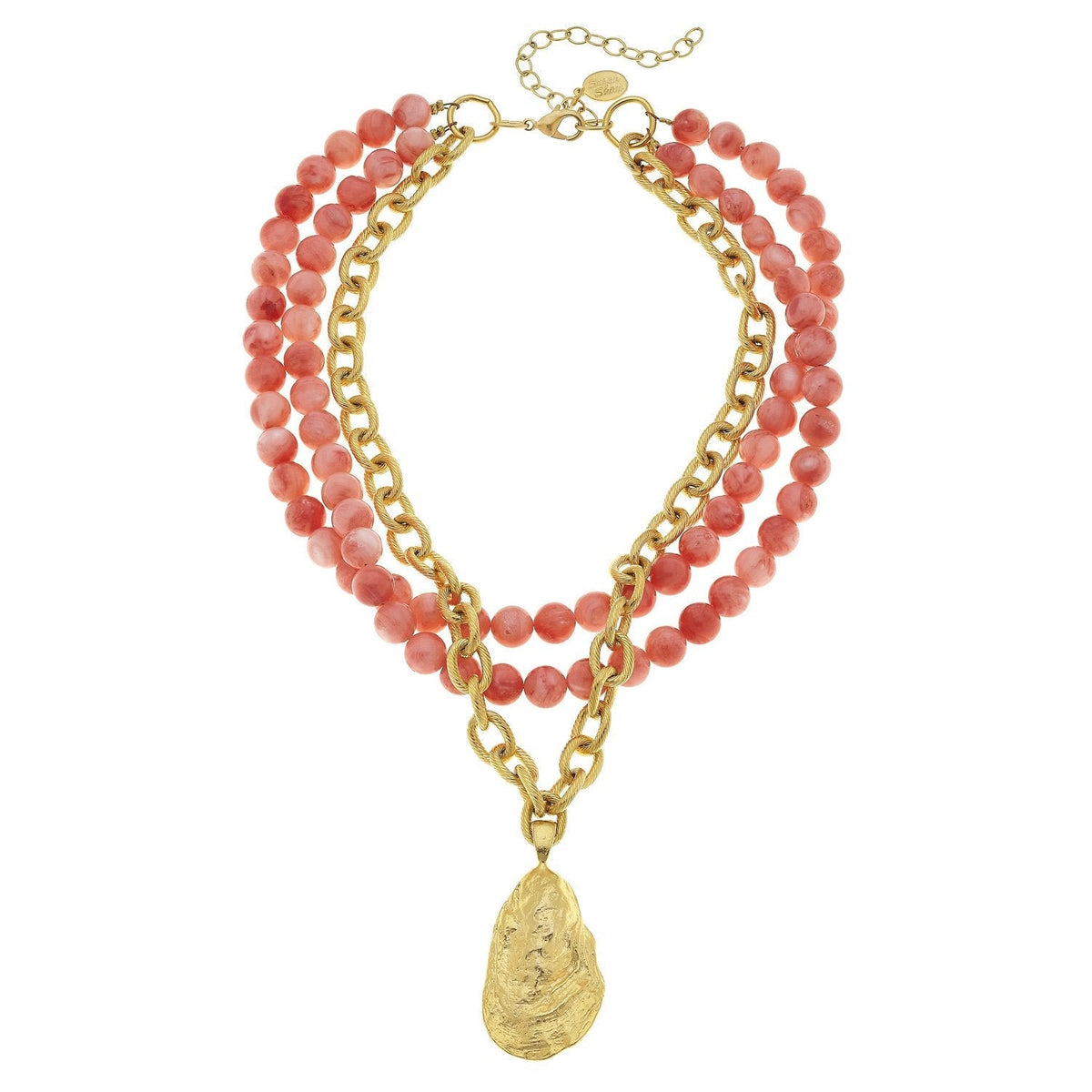 Handcast Gold Oyster and Coral Necklace