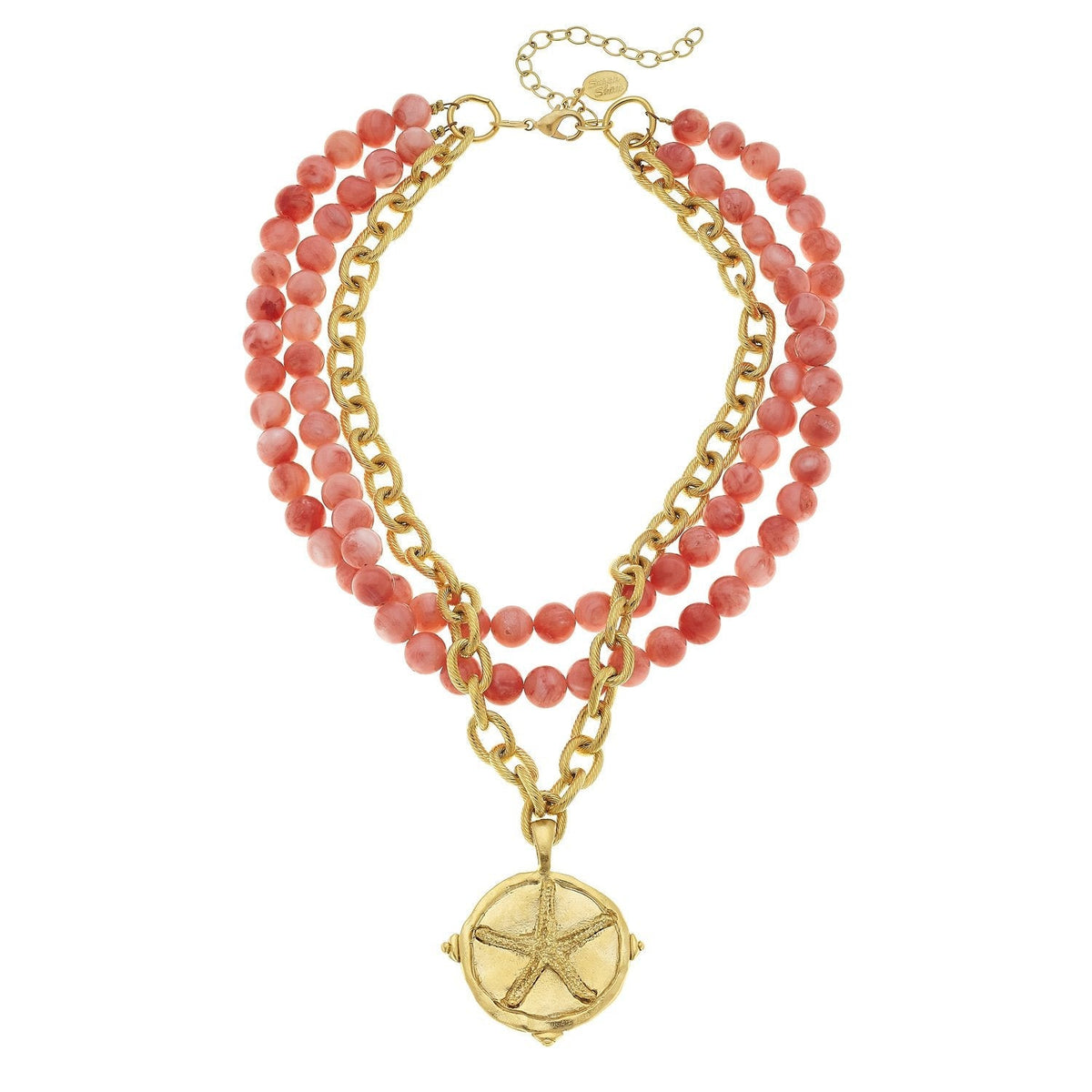 Handcast Gold Starfish and Coral Necklace