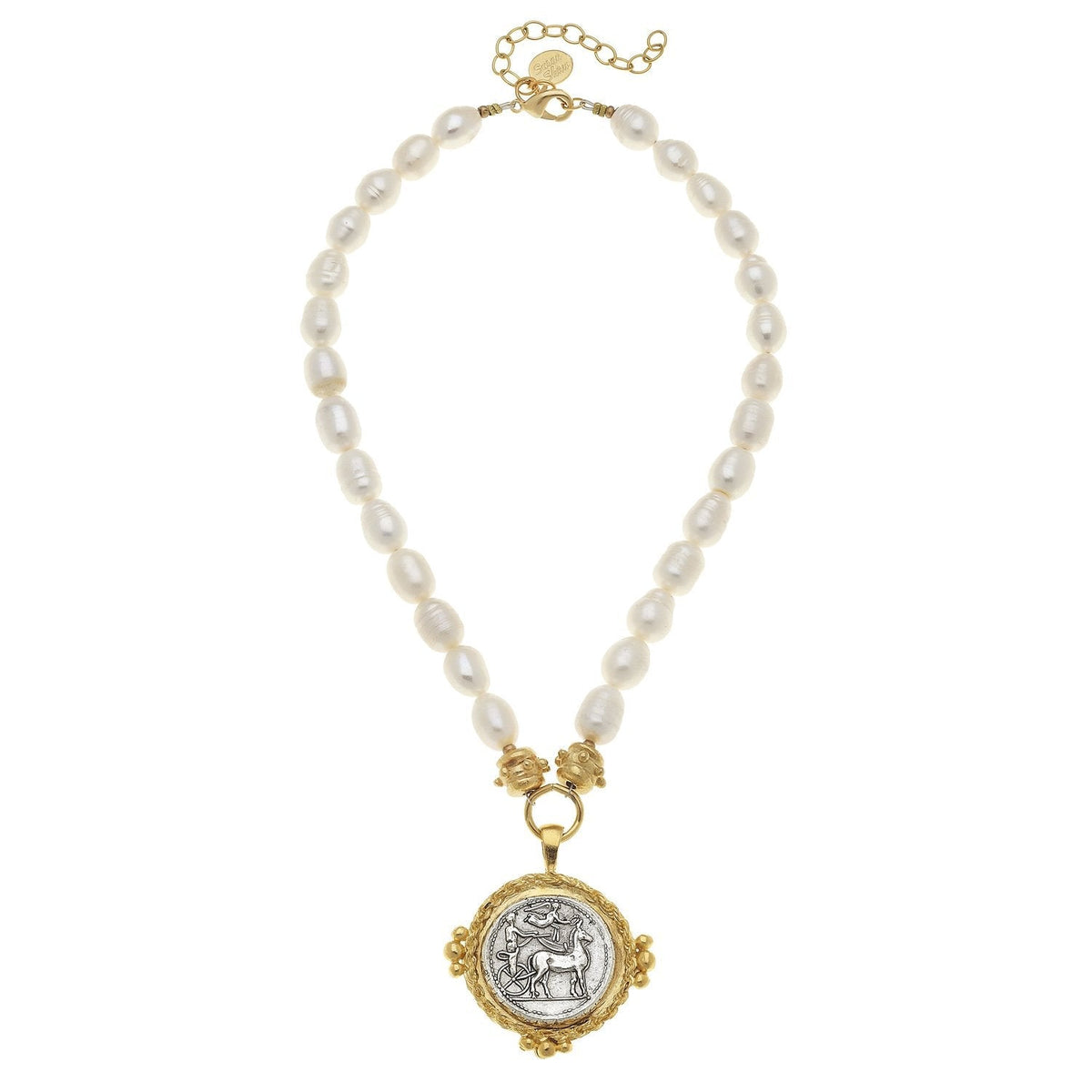Roman Chariot Coin Pearl Necklace