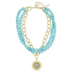 Kelly Triple Strand Buffalo Nickel Necklace