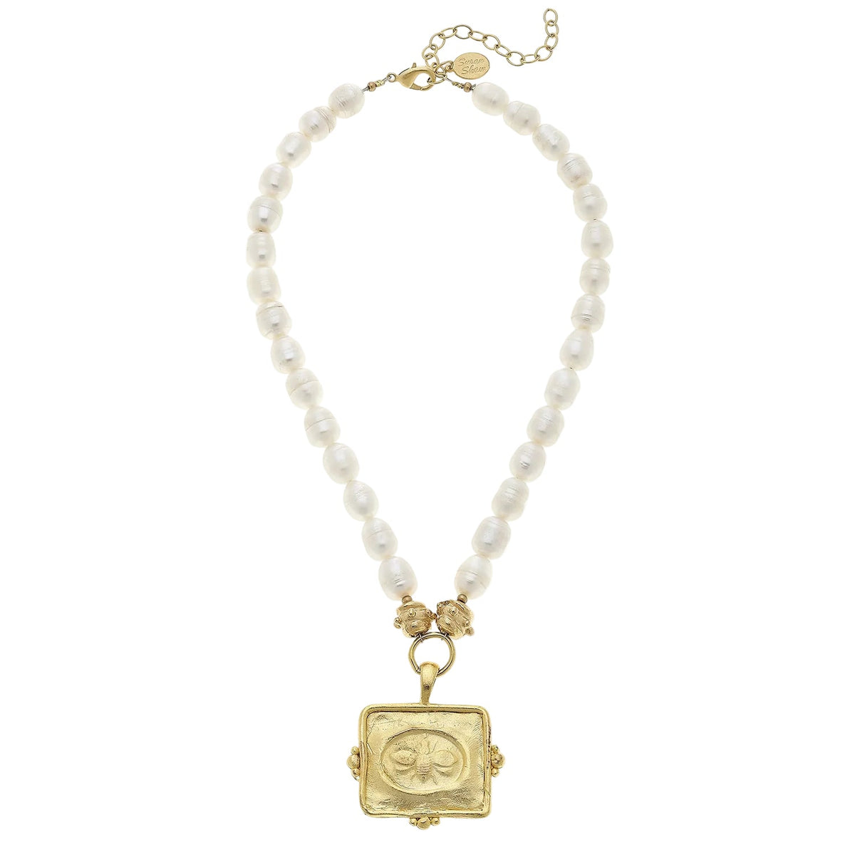 Rectangle Bee Pearl Necklace